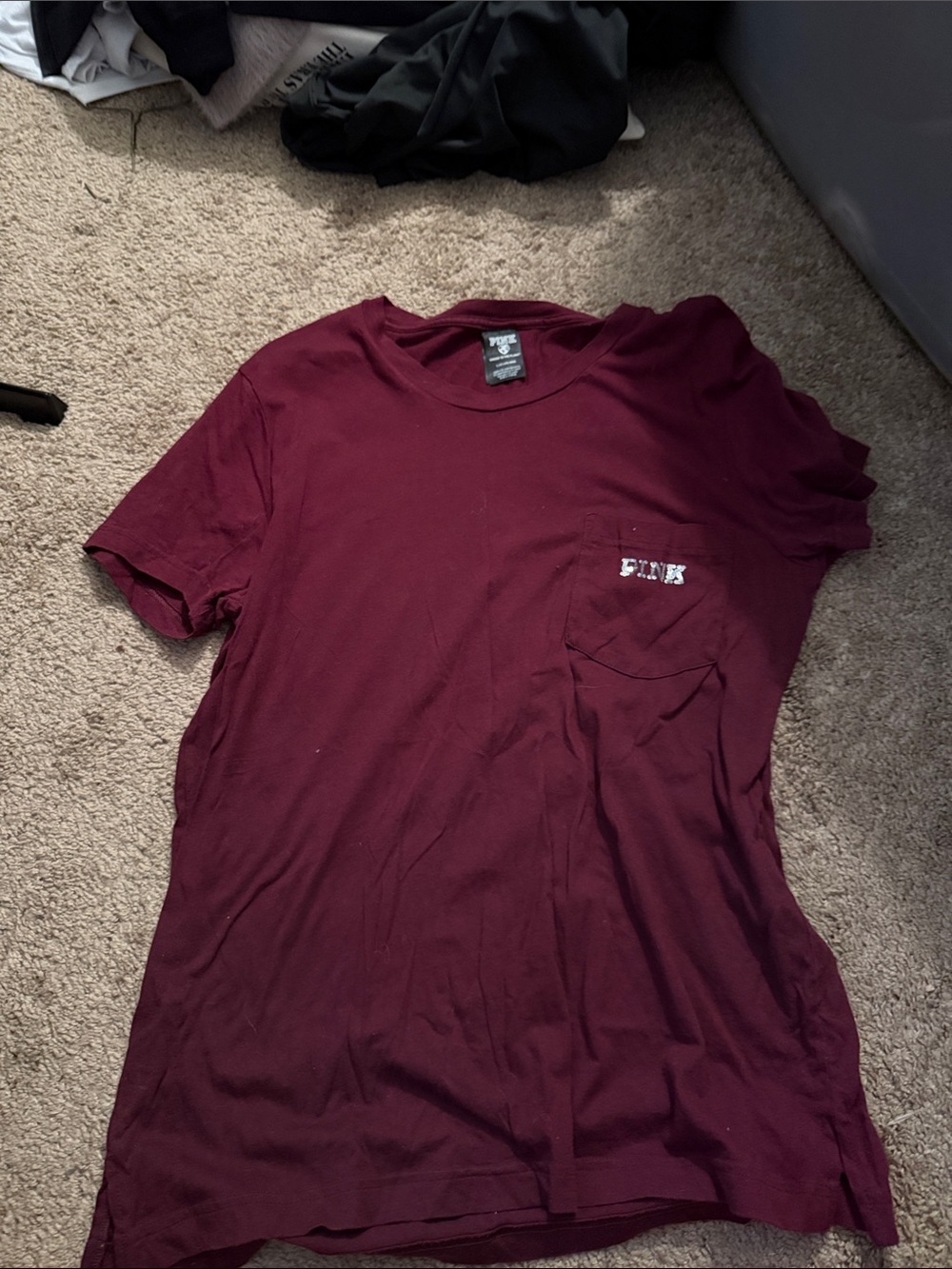 PINK Victoria's Secret Short Sleeve Pocket Tee - Burgundy